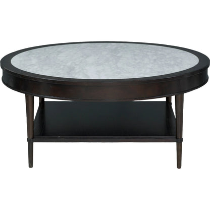 Westwood Round Cocktail Table by Fairfield Chair in brown and graphite. Made from ash solids, veneers in a modern style.