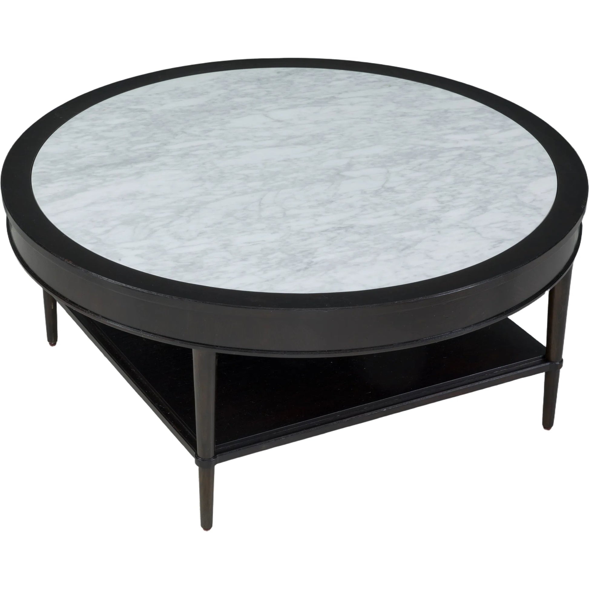 Westwood Round Cocktail Table by Fairfield Chair in brown and graphite. Made from ash solids, veneers in a modern style.
