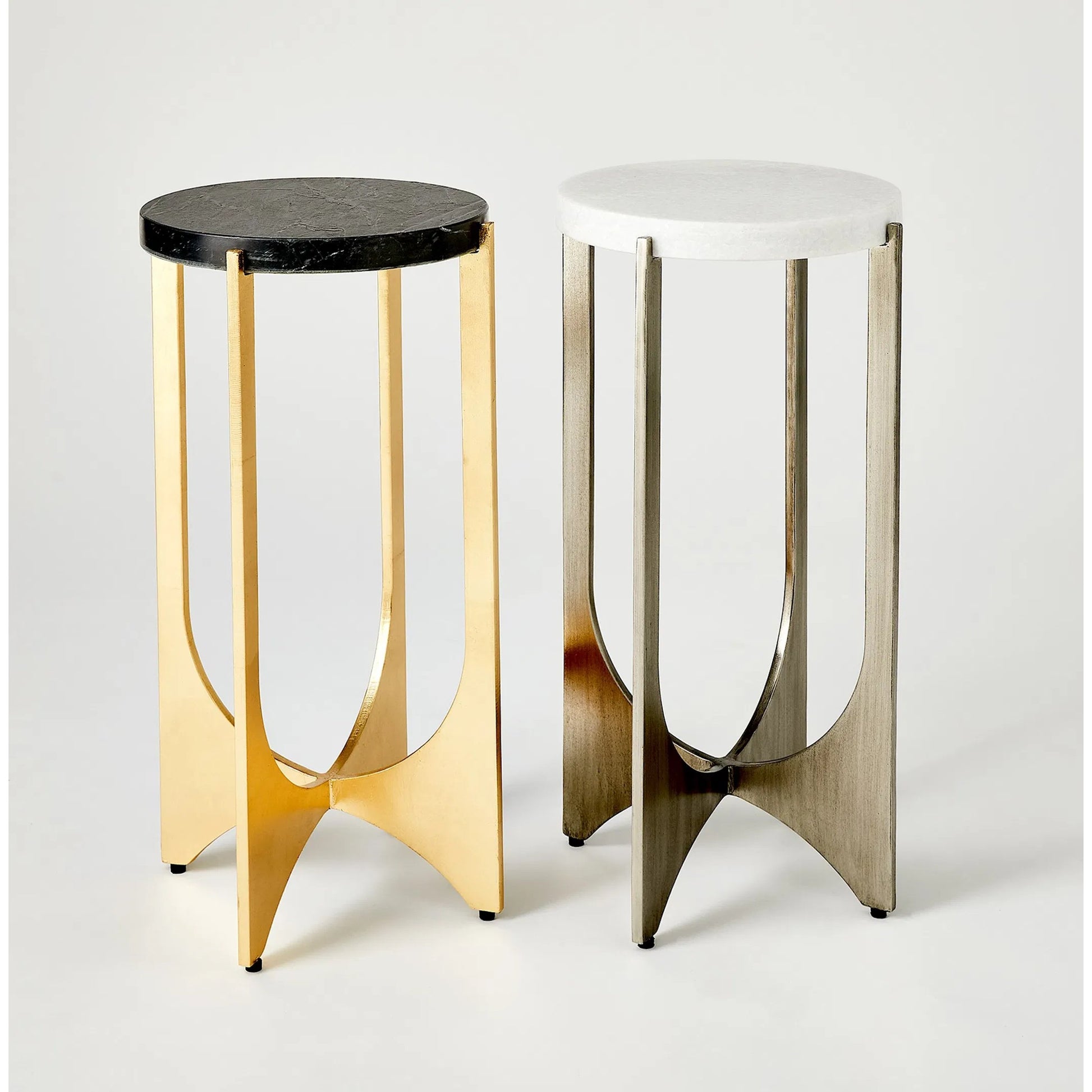 Tempest Table by Global Views in gold leaf. Made from iron, black marin leather marble in a unique style.