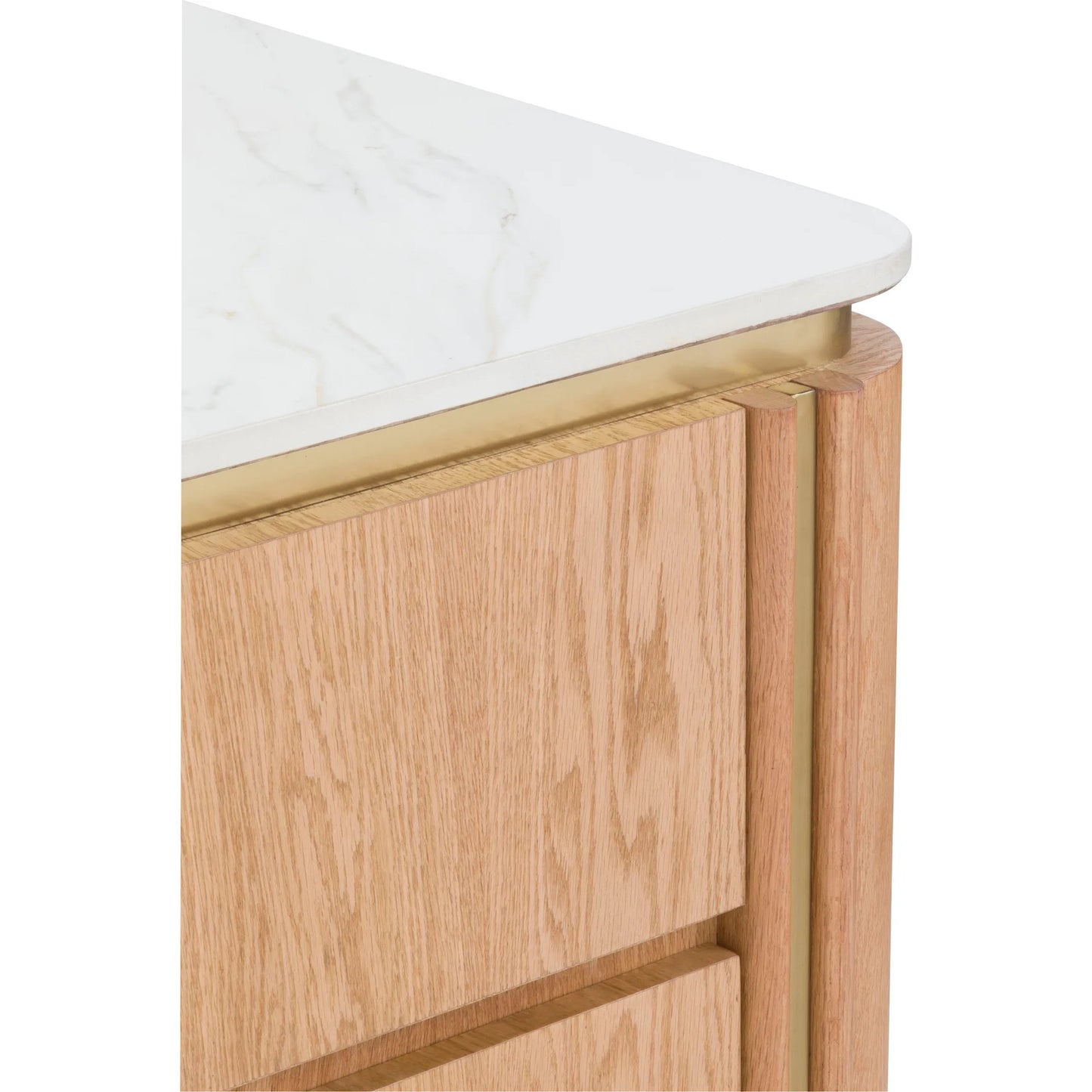 006 SI-2635959 | Closeup | Portobello 2-Drawer End Table by Fairfield Chair in light brown and oak. Made from oak veneers, quartz in a modern style.