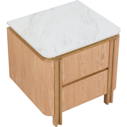 Portobello 2-Drawer End Table by Fairfield Chair in light brown and oak. Made from oak veneers, quartz in a modern style.