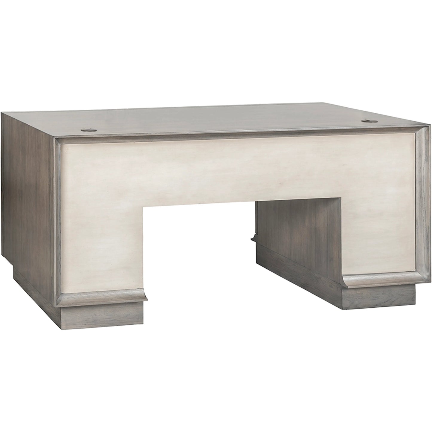 006 SI-2635971 | Closeup | Expedition Pedestal Desk by Fairfield Chair in brown and grecian clay. Made from figured eucalyptus, oak solids in a unique style.