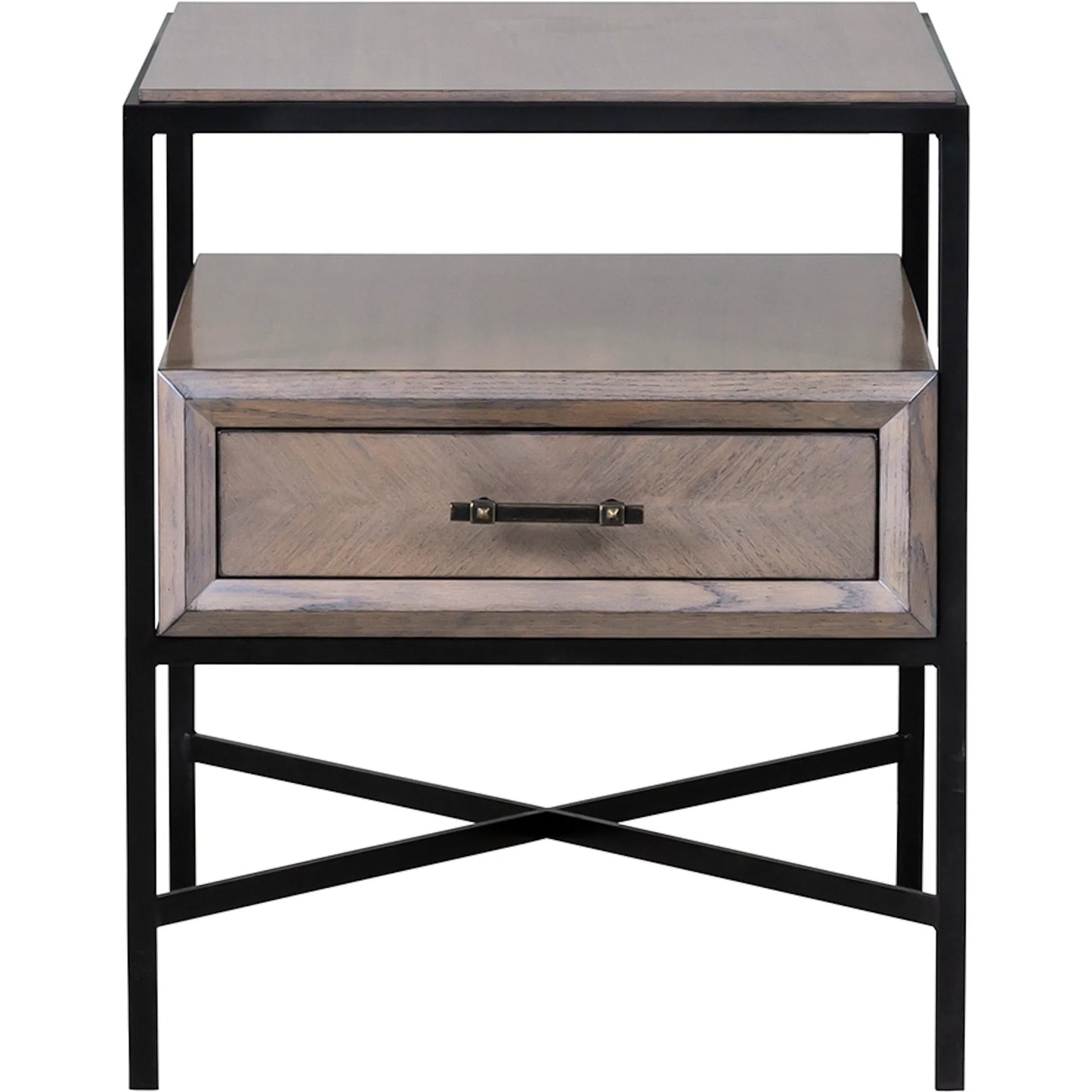 002 SI-2635972 | Additional Silo | Expedition End Table by Fairfield Chair in brown and grecian clay. Made from figured eucalyptus, oak solids, cast iron base in a unique style.