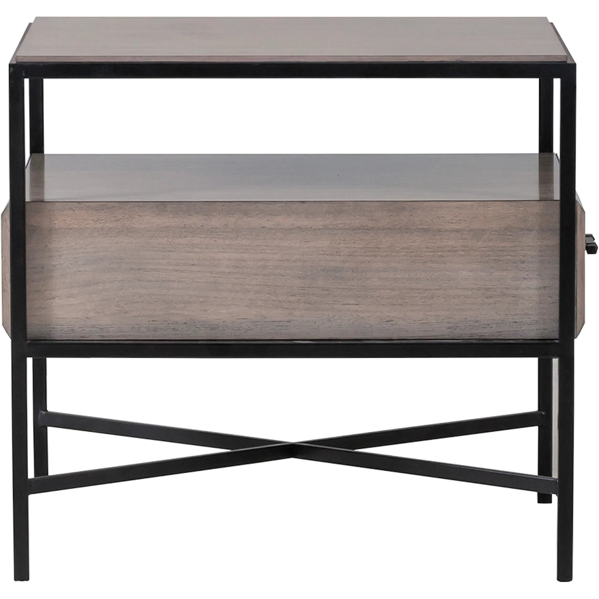 Expedition End Table by Fairfield Chair in brown and grecian clay. Made from figured eucalyptus, oak solids, cast iron base in a unique style.
