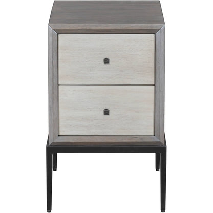 Expedition 2-Drawer End Table by Fairfield Chair in brown and grecian clay. Made from figured eucalyptus, oak solids, cast iron base in a unique style.