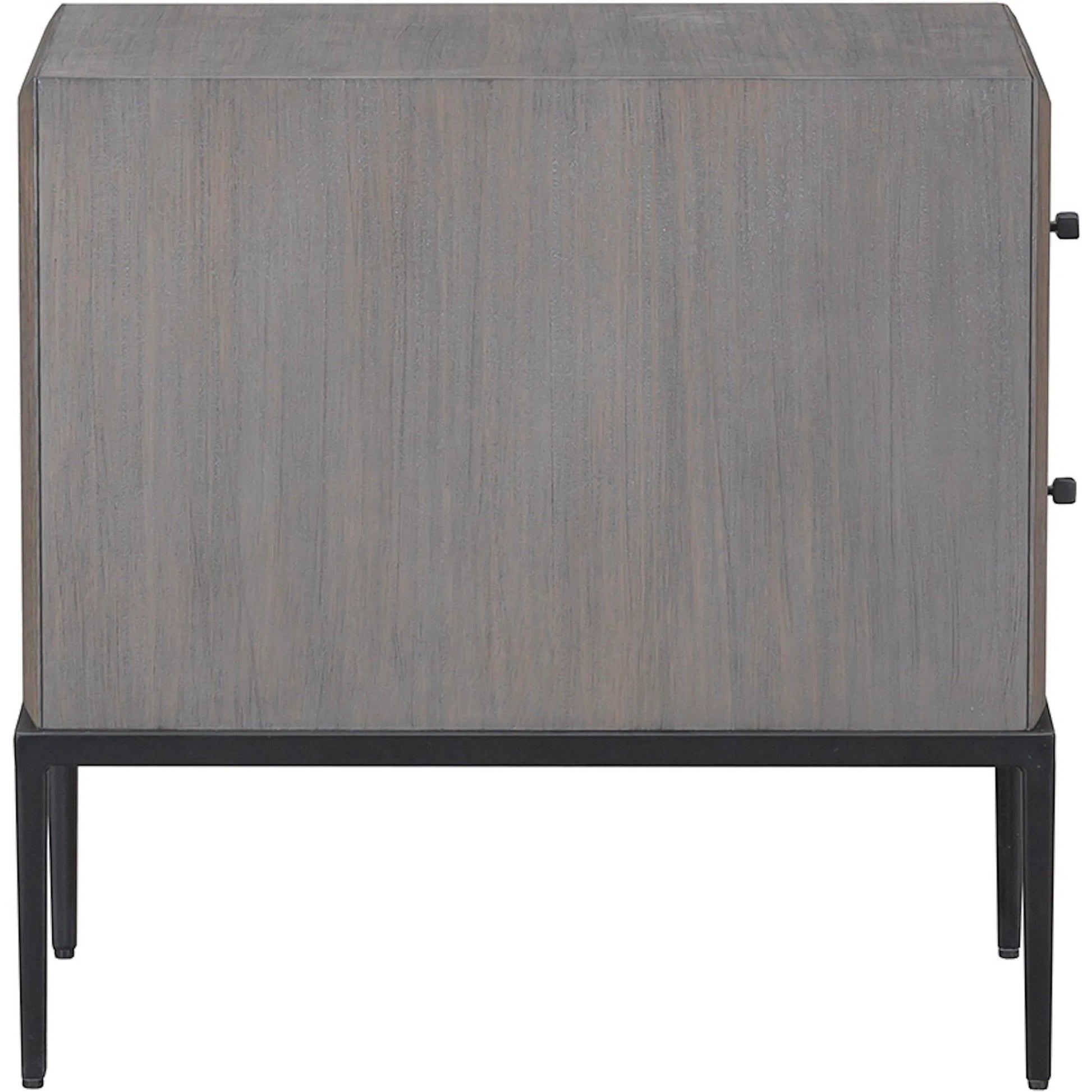 Expedition 2-Drawer End Table by Fairfield Chair in brown and grecian clay. Made from figured eucalyptus, oak solids, cast iron base in a unique style.