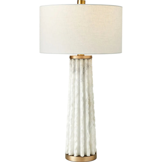 Quarry Table Lamp by Global Views in white and marble. Made from unique in a unique style.
