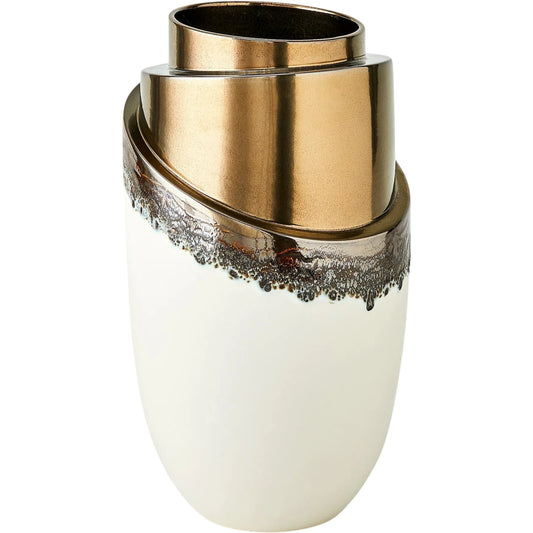 Slant Stack Vase by Global Views in reactive bronze. Made from earthenware (ceramic) in a unique style.