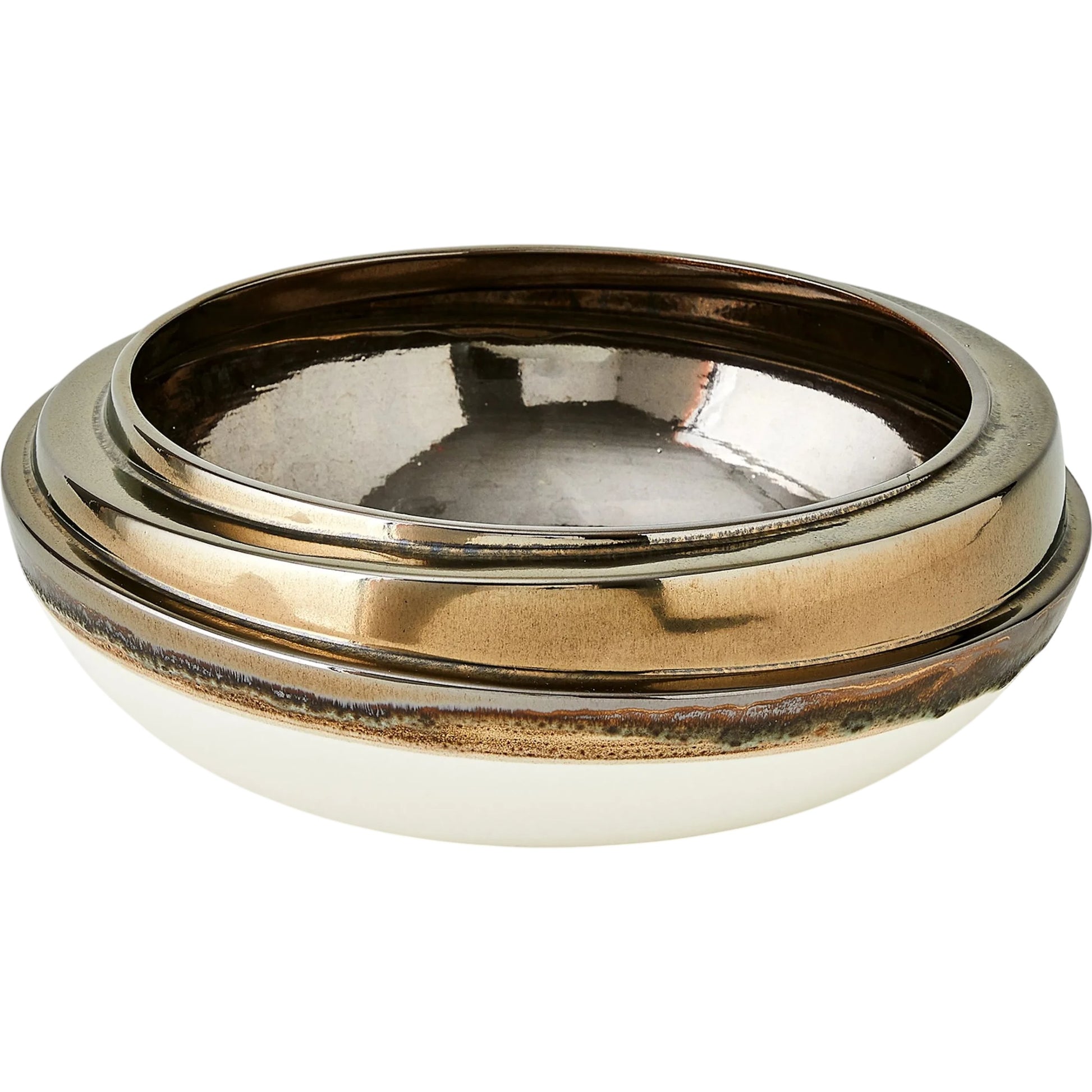 Slant Stack Bowl by Global Views in reactive bronze. Made from earthenware (ceramic) in a modern style.