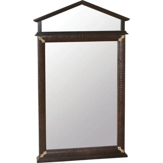 Croc Patterned Leather Inlay Mirror by Maitland-Smith. Made from unique in a transitional style.