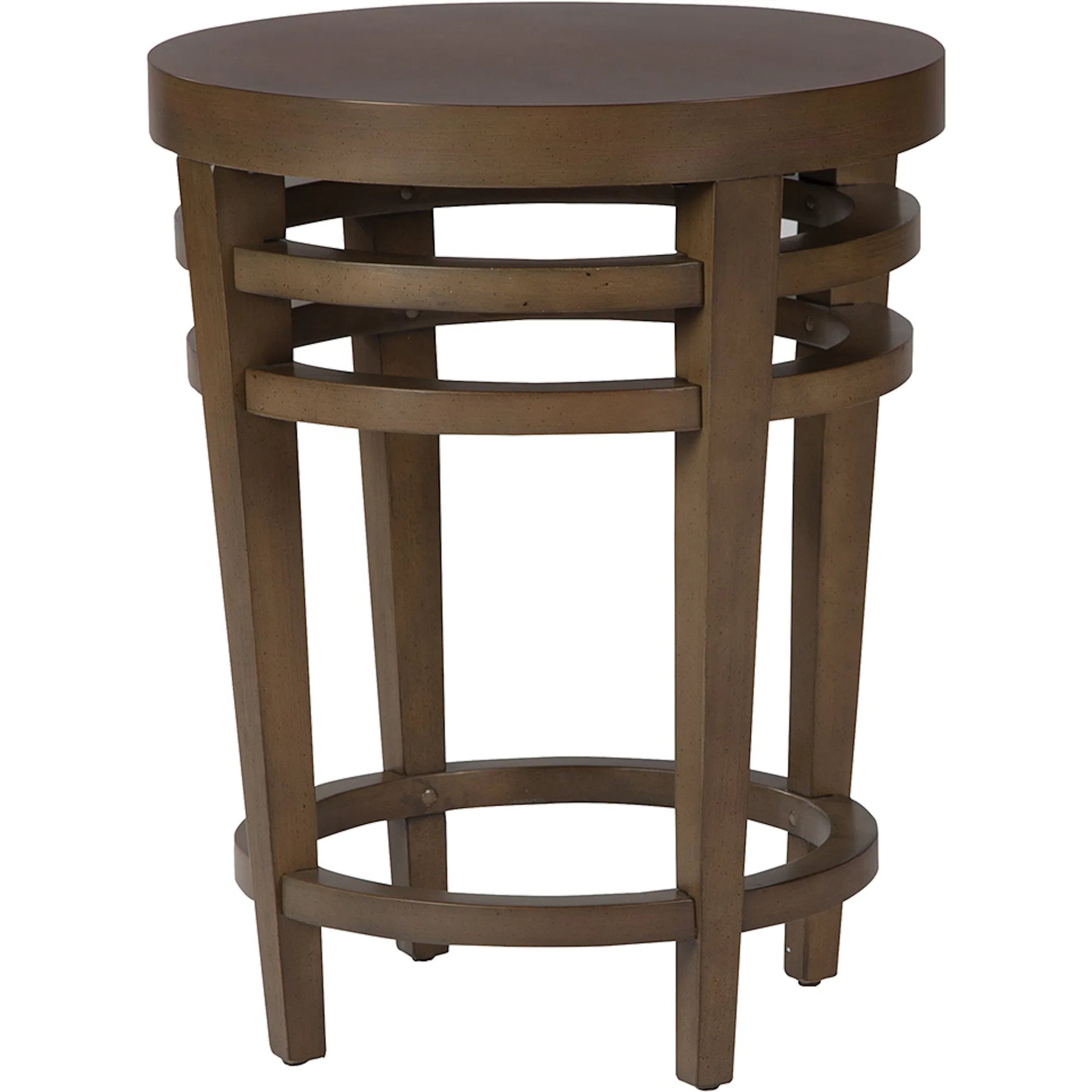 Artisan Chairside Table by Fairfield Chair in brown and mica. Made from birch solids, fashioned cherry veneers in a unique style.