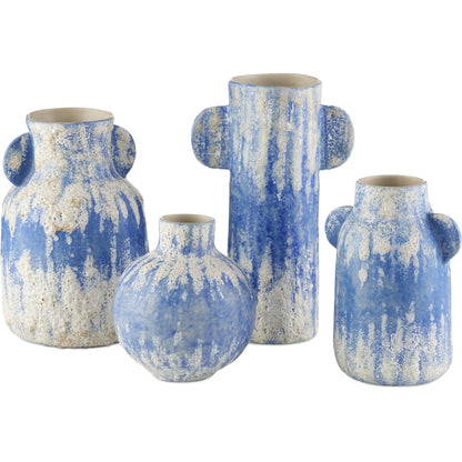 Paros Vase Set by Currey and Company in blue, white. Made from ceramic in a modern style.