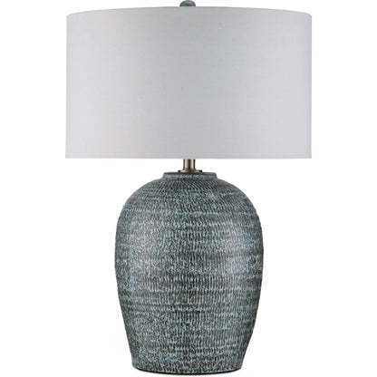 Agatha Table Lamp by Currey and Company in reactive black, white. Made from ceramic in a modern style.