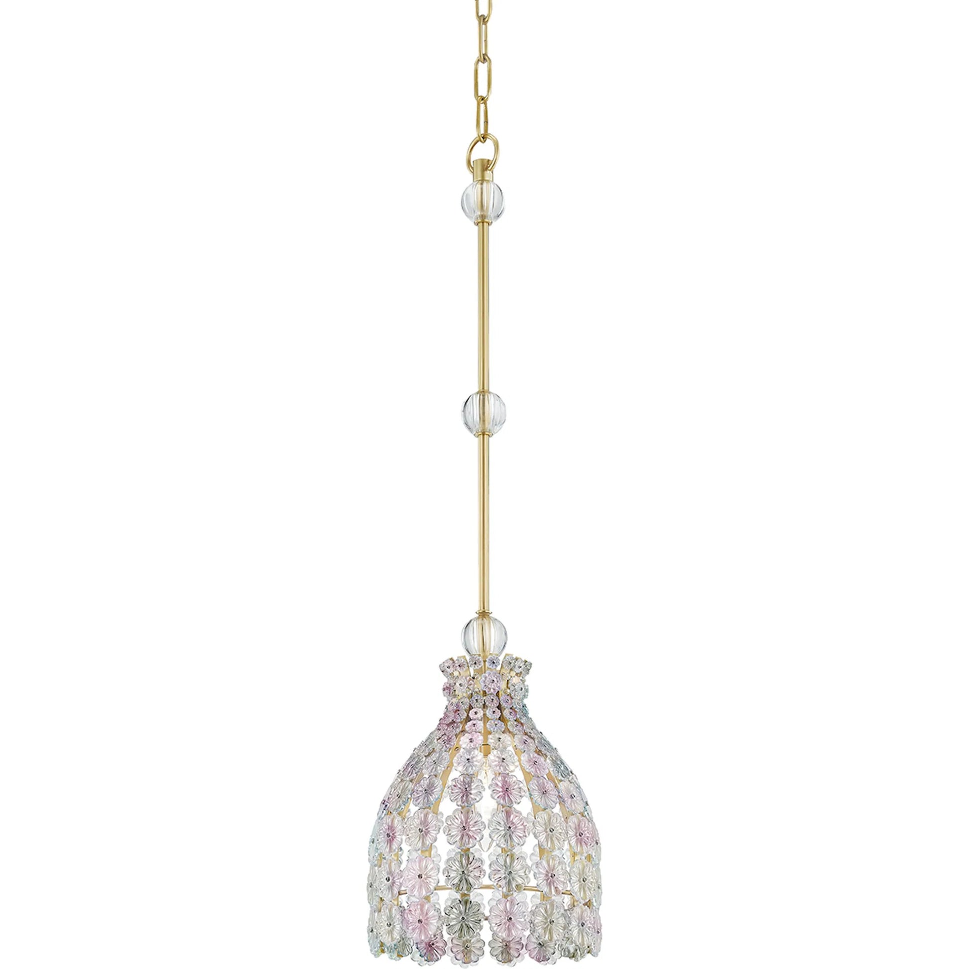 Floral Park Pendant by Hudson Valley in aged brass. Made from brass in a cottage & farmhouse style.