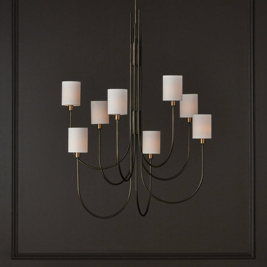 Archetype Chandelier by Currey and Company in statuary bronze, antique brass. Made from metal in a modern style.