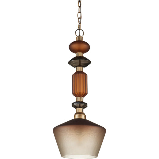 Mandeville Pendant by Currey and Company in butter rum sandbar, matte ombre, deep gray, antique gold. Made from glass, metal in a eclectic & global style.