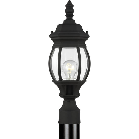 Wynfield Small One Light Outdoor Post Lantern by Visual Comfort & Co. in black. Made from die cast aluminum in a unique style.