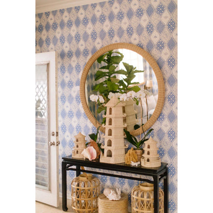 Dunmore Round Wicker Mirror by Chelsea House in tan. Made from rattan in a transitional style.