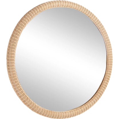Dunmore Round Wicker Mirror by Chelsea House in tan. Made from rattan in a transitional style.