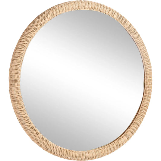 Dunmore Round Wicker Mirror by Chelsea House in tan. Made from rattan in a transitional style.