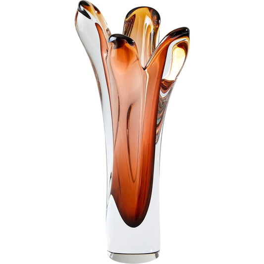 Iris Vase by Global Views in dark amber. Made from glass in a unique style.