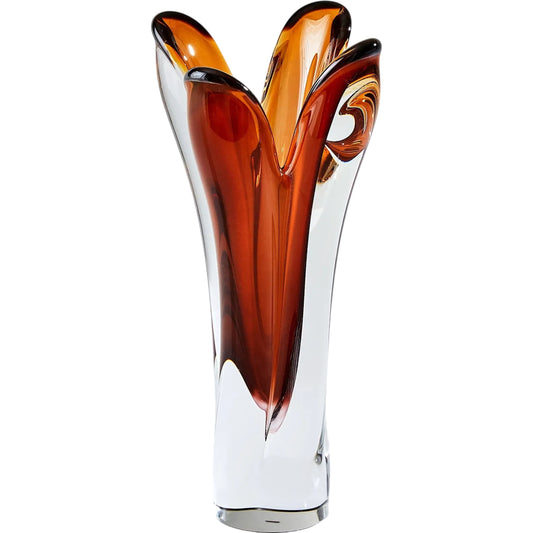 Iris Vase by Global Views in dark amber. Made from glass in a unique style.