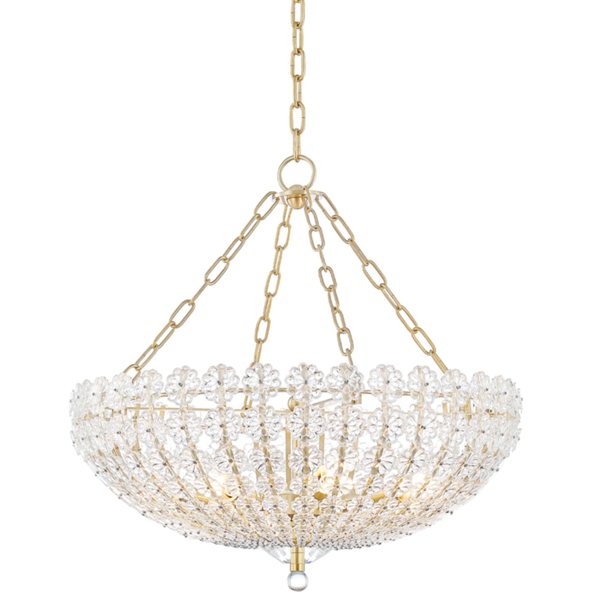 Floral Park Chandelier by Hudson Valley in aged brass. Made from brass in a cottage & farmhouse style.