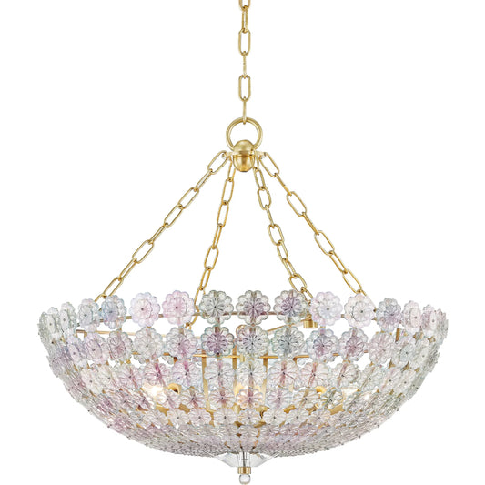 Floral Park Chandelier by Hudson Valley in aged brass. Made from brass in a cottage & farmhouse style.