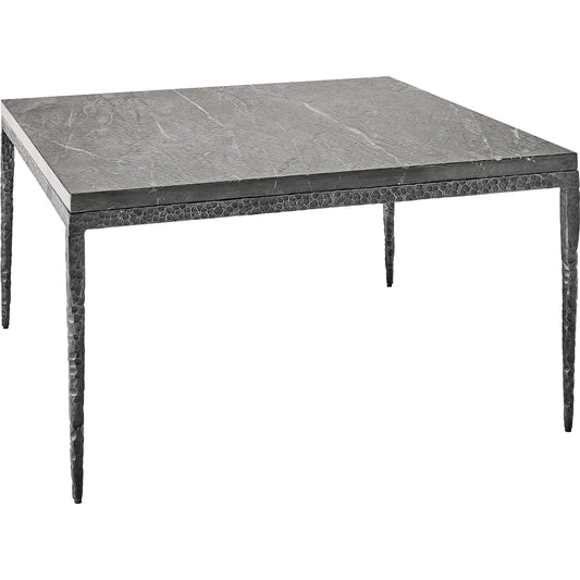 Forrester Cocktail Table by Global Views in blackened, flamed marble. Made from mdf, iron, flamed black marble in a rustic style.