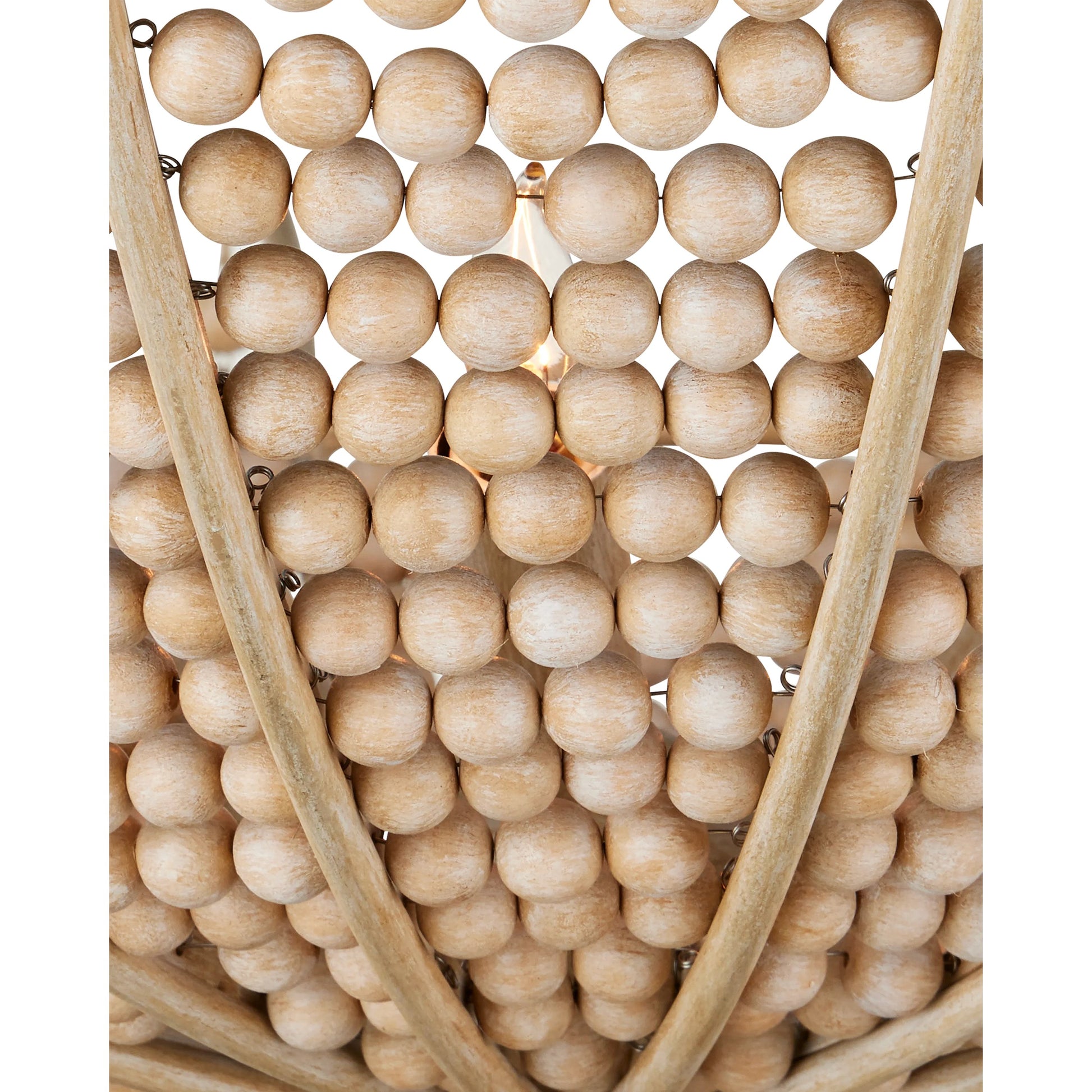 Korg Chandelier by Currey and Company in sandstone. Made from wood beads, wrought iron in a cottage & farmhouse style.