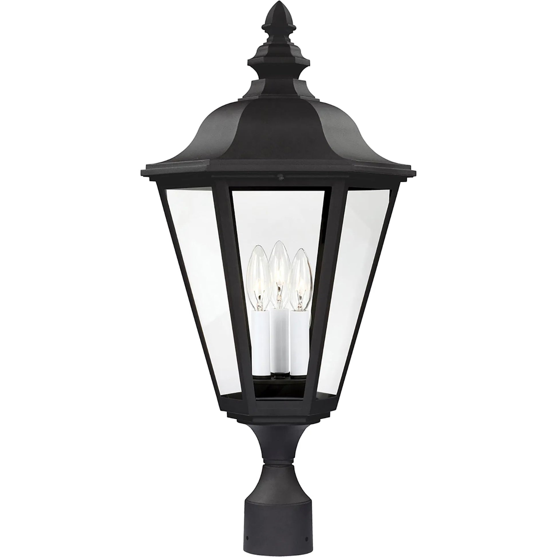 Brentwood Three Light Outdoor Post Lantern by Visual Comfort & Co. in black. Made from die cast aluminum in a unique style.