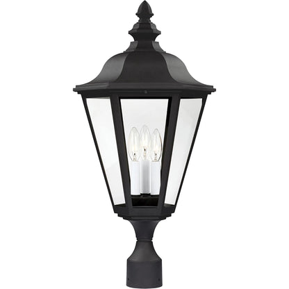 Brentwood Three Light Outdoor Post Lantern by Visual Comfort & Co. in black. Made from die cast aluminum in a unique style.
