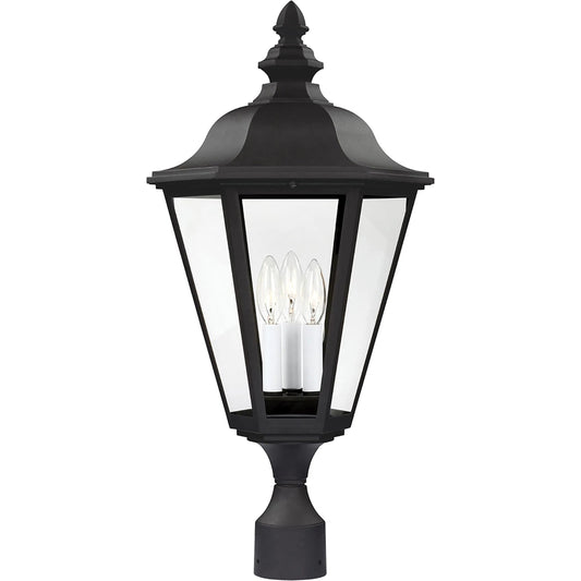Brentwood Three Light Outdoor Post Lantern by Visual Comfort & Co. in black. Made from die cast aluminum in a unique style.
