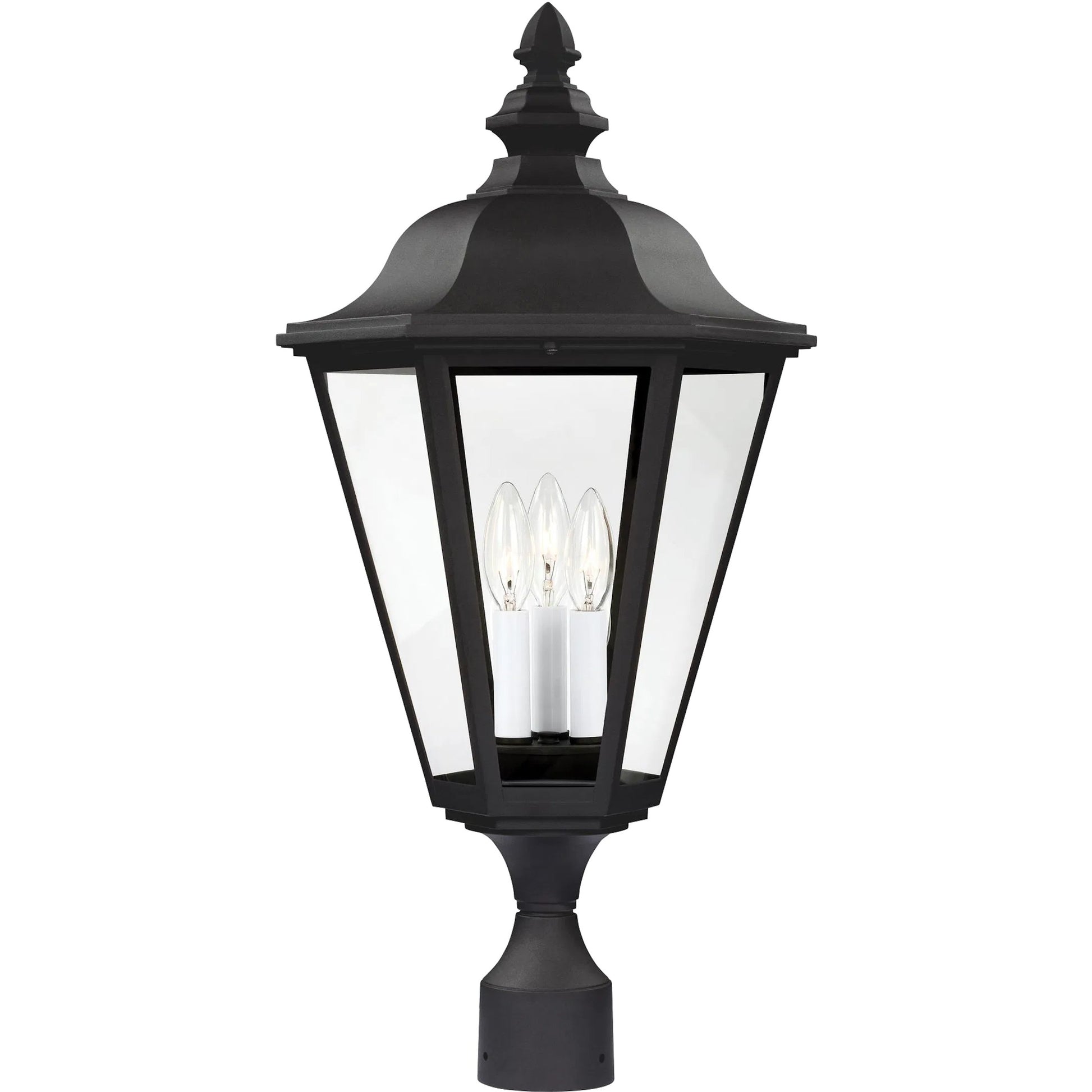 Brentwood Three Light Outdoor Post Lantern by Visual Comfort & Co. in black. Made from die cast aluminum in a unique style.