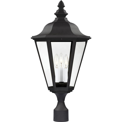Brentwood Three Light Outdoor Post Lantern by Visual Comfort & Co. in black. Made from die cast aluminum in a unique style.