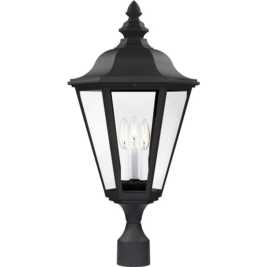 Brentwood Three Light Outdoor Post Lantern by Visual Comfort & Co. in black. Made from die cast aluminum in a unique style.