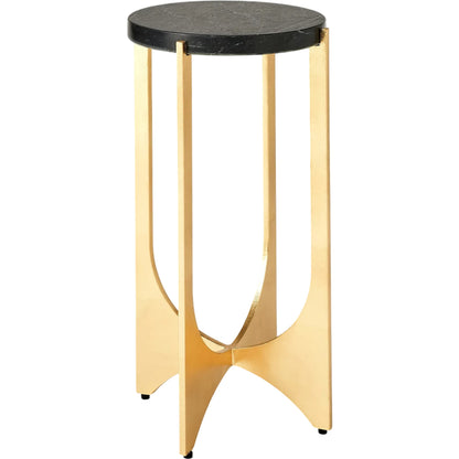 Tempest Table by Global Views in gold leaf. Made from iron, black marin leather marble in a unique style.