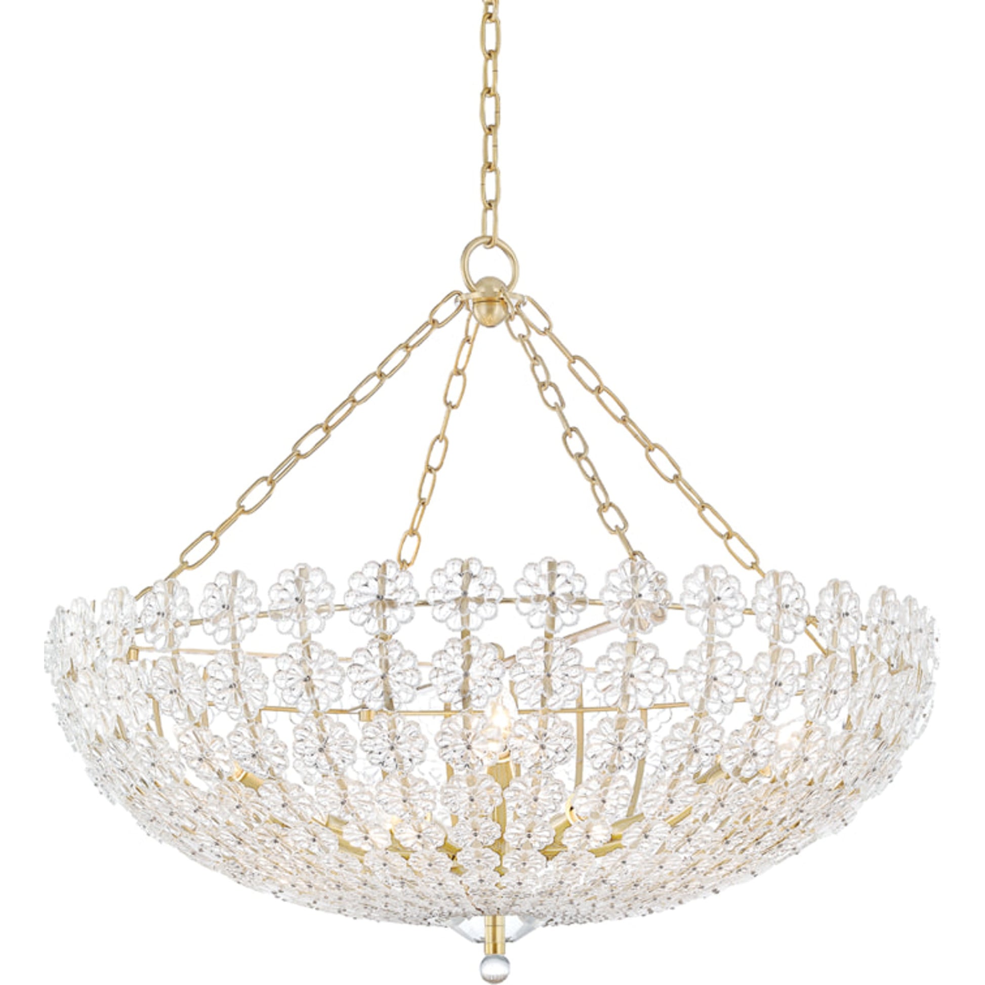 Floral Park Chandelier by Hudson Valley in aged brass. Made from brass in a cottage & farmhouse style.