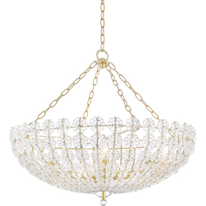 Floral Park Chandelier by Hudson Valley in aged brass. Made from brass in a cottage & farmhouse style.