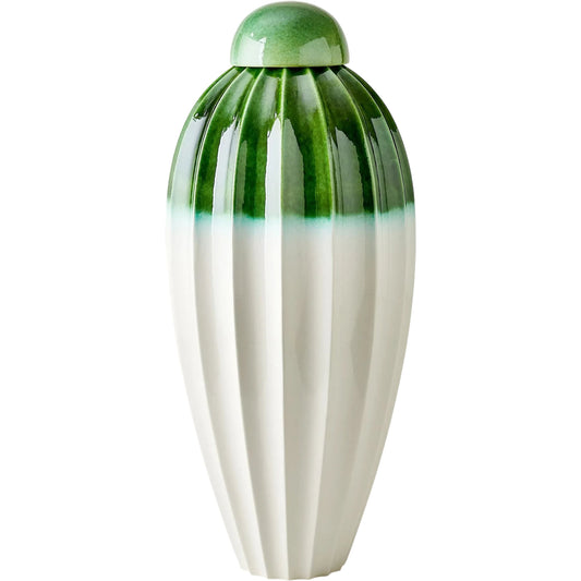 Fluted Jar with Lid by Global Views in emerald. Made from ceramic in a unique style.