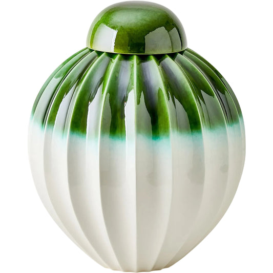 Fluted Jar with Lid by Global Views in emerald. Made from ceramic in a unique style.