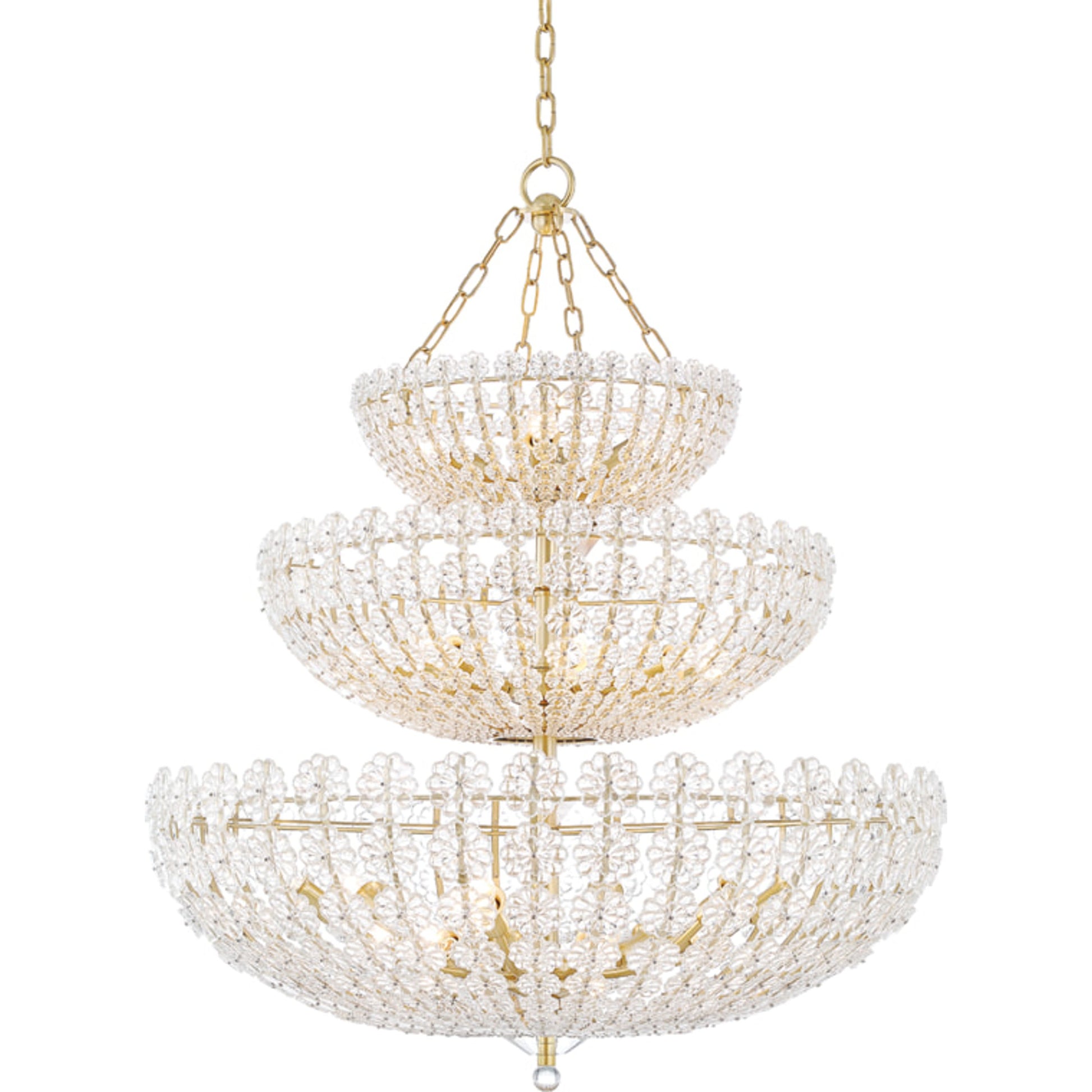 Floral Park Chandelier by Hudson Valley in aged brass. Made from brass in a cottage & farmhouse style.