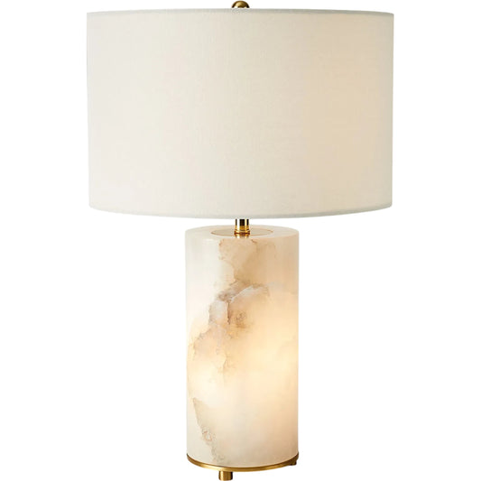 Alabaster Inner Light Lamp by Global Views in natural. Made from iron, brass, white indian alabaster, fabric in a unique style.