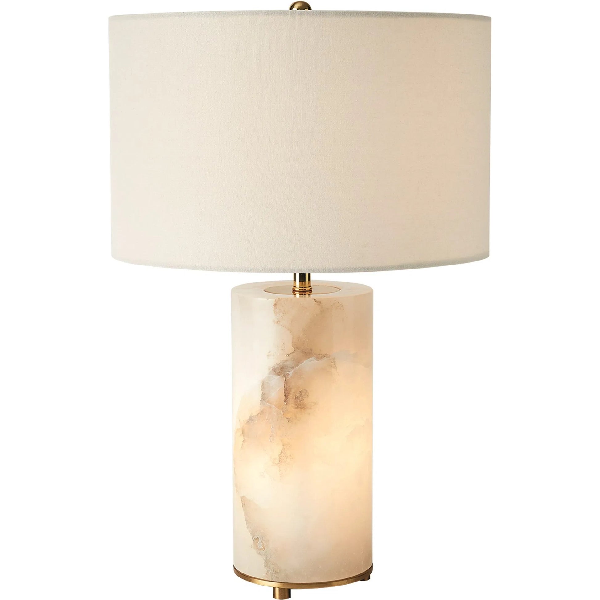 Alabaster Inner Light Lamp by Global Views in natural. Made from iron, brass, white indian alabaster, fabric in a modern style.