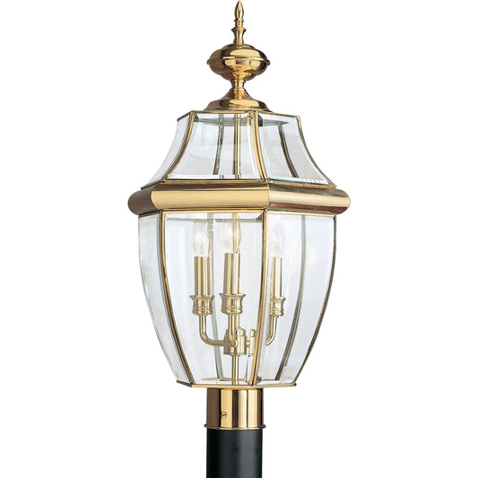 Lancaster Three Light Outdoor Post Lantern by Visual Comfort & Co.. Made from brass in a unique style.