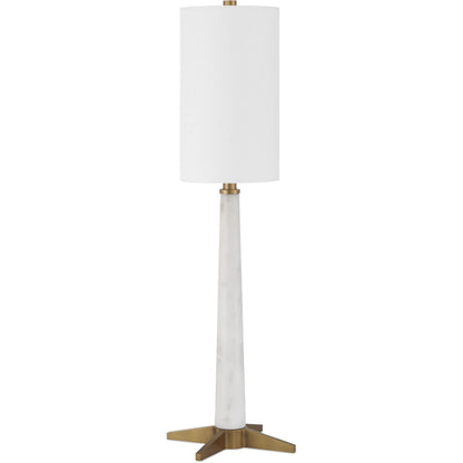 Munroe Table Lamp by Currey and Company in white, antique brass. Made from marble, metal in a modern style.