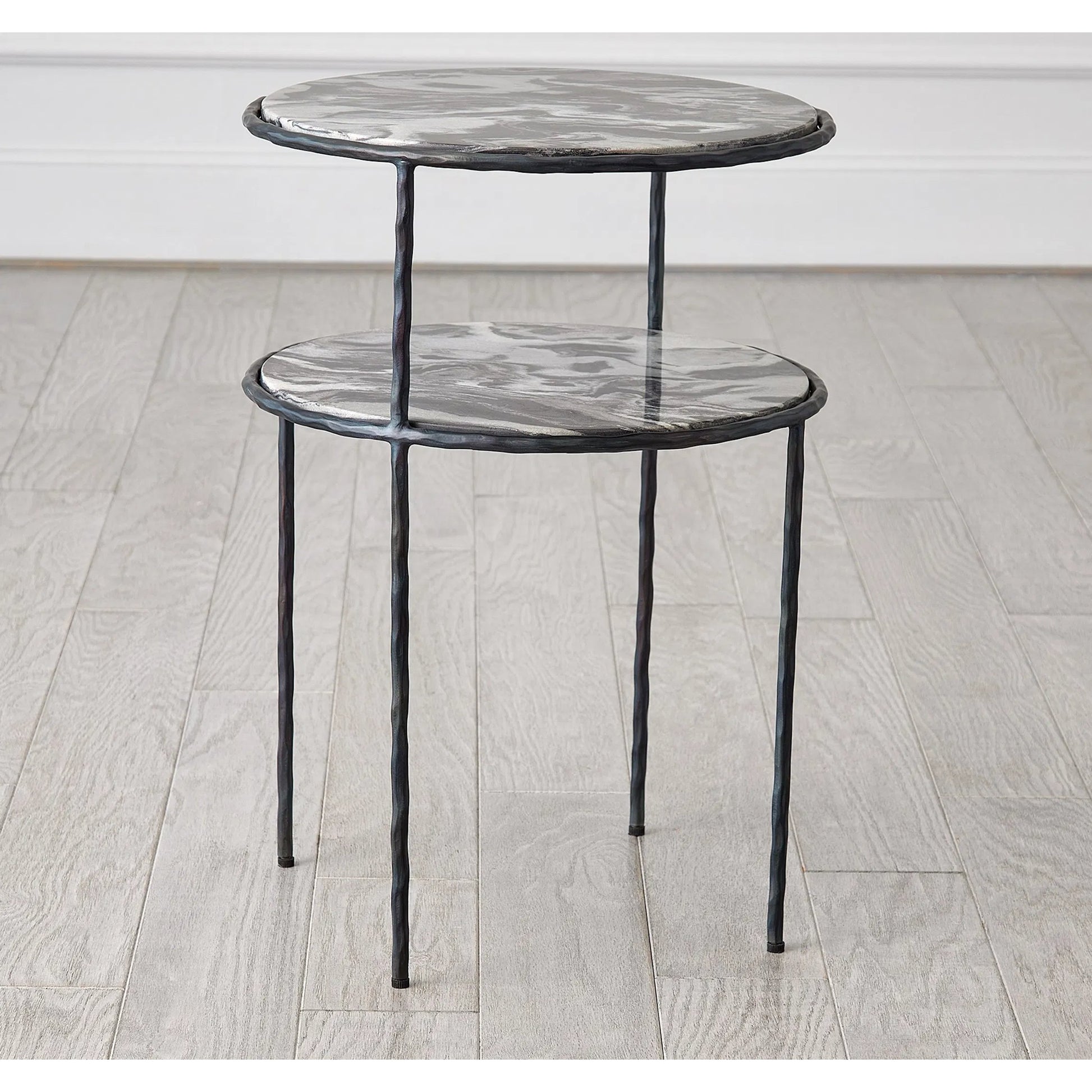 Registrar Tiered Table by Global Views. Made from iron, grey baloon marble in a unique style.