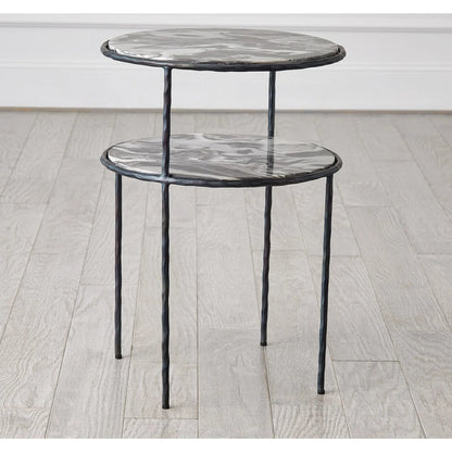 Registrar Tiered Table by Global Views. Made from iron, grey baloon marble in a unique style.