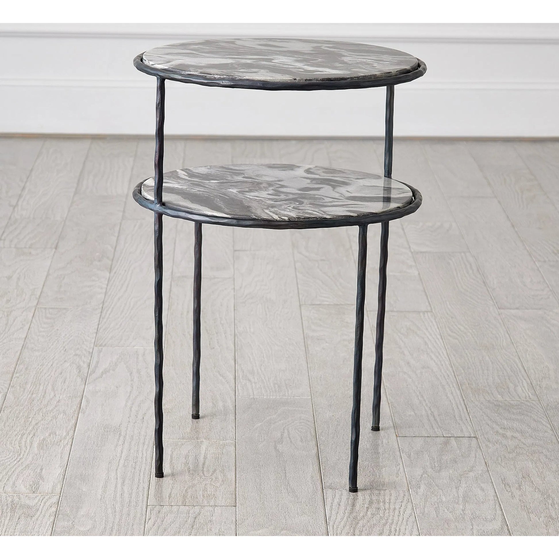 Registrar Tiered Table by Global Views. Made from iron, grey baloon marble in a unique style.