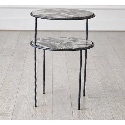 Registrar Tiered Table by Global Views. Made from iron, grey baloon marble in a unique style.